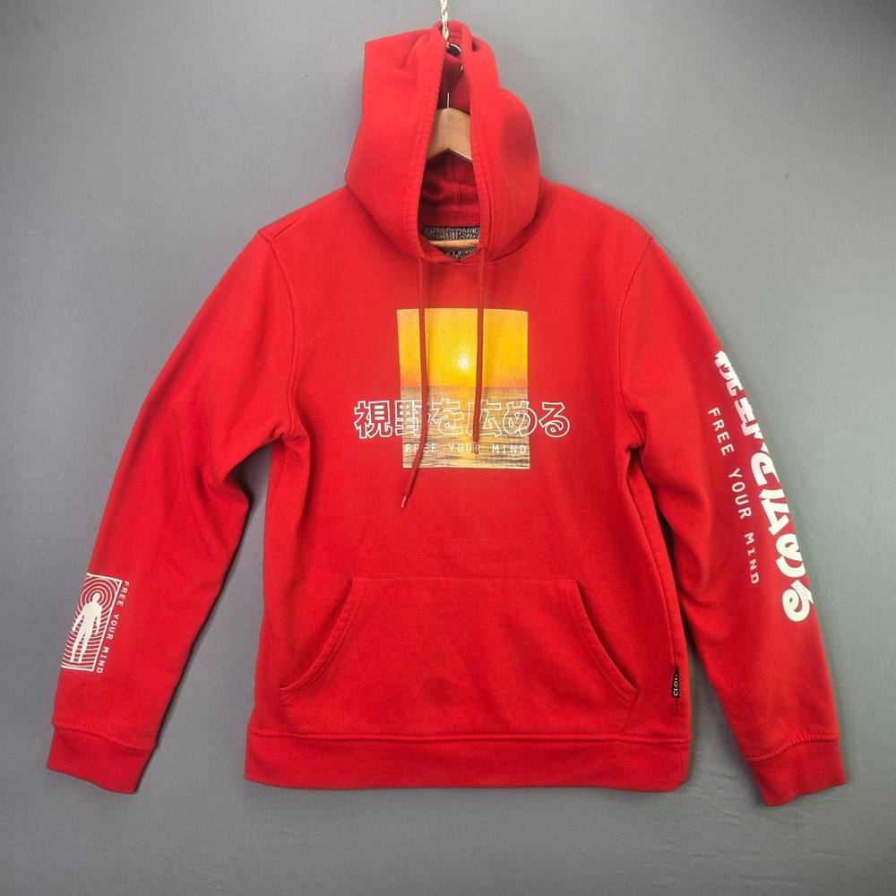 Brooklyn Cloth Hoodie Sunset Japanese Kanji Graphic M Red Free Your Mind Pullove